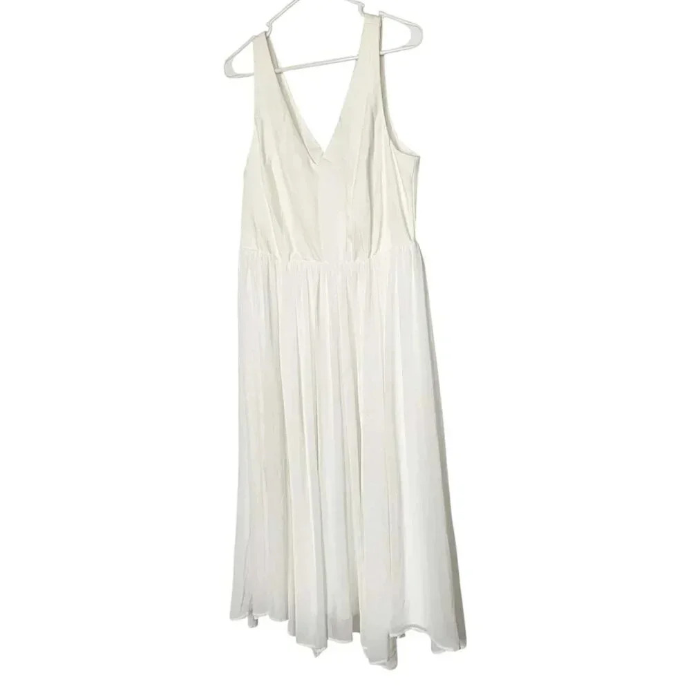 Torrid Chiffon Midi Dress Ivory Sleeveless V-Neck Wedding - Picture 3 of 9